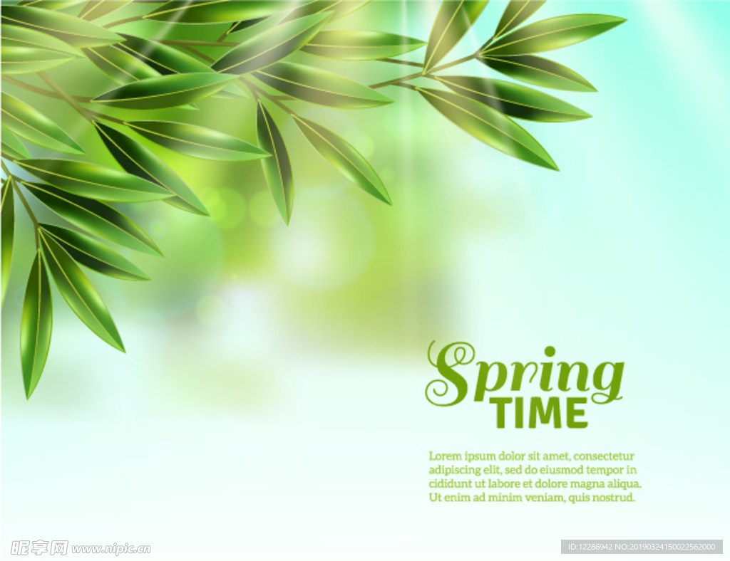 绿色植物春天气息树叶手绘背景