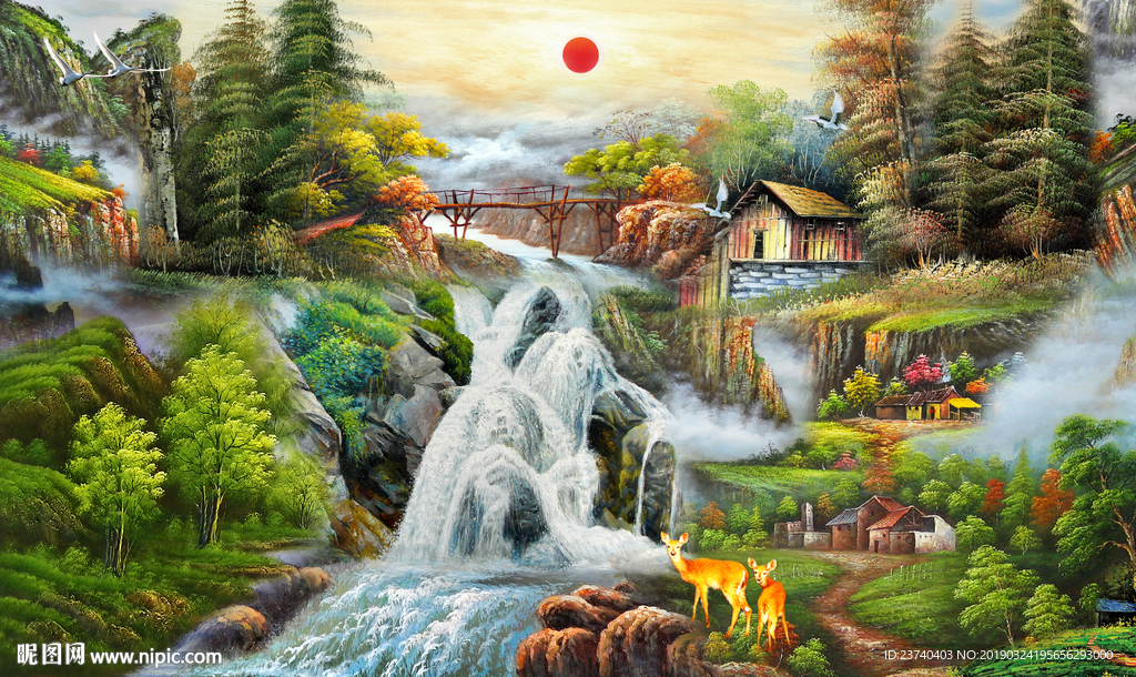 电视背景墙 油画风景