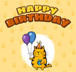 可爱笑脸猫咪生日贺卡