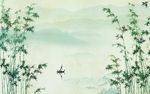 中式小船荷花飞鸟背景墙