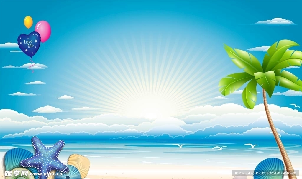 海景椰子树背景墙