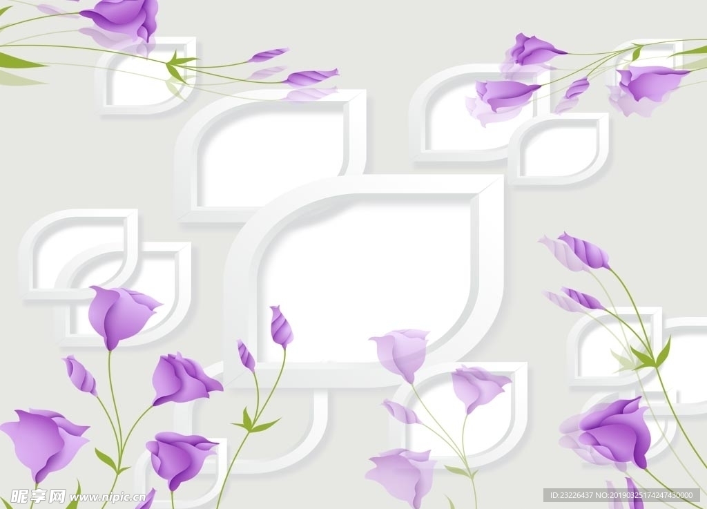 紫色花朵菱形3D背景墙