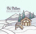 创意雪山上的滑雪木屋