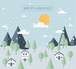 冬季雪中山和房屋
