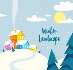 彩色冬季房屋雪景