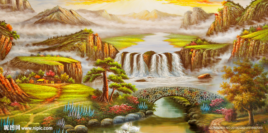 电视背景墙 油画