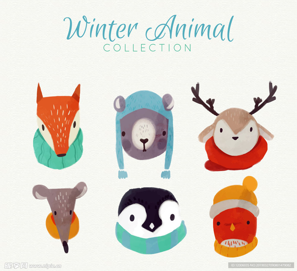 6款冬季动物头像设计