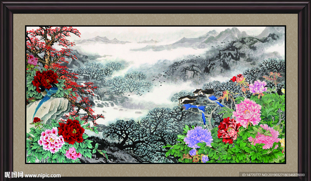 国画山水 牡丹