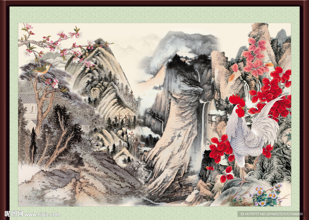 办公室装饰画 国画公鸡