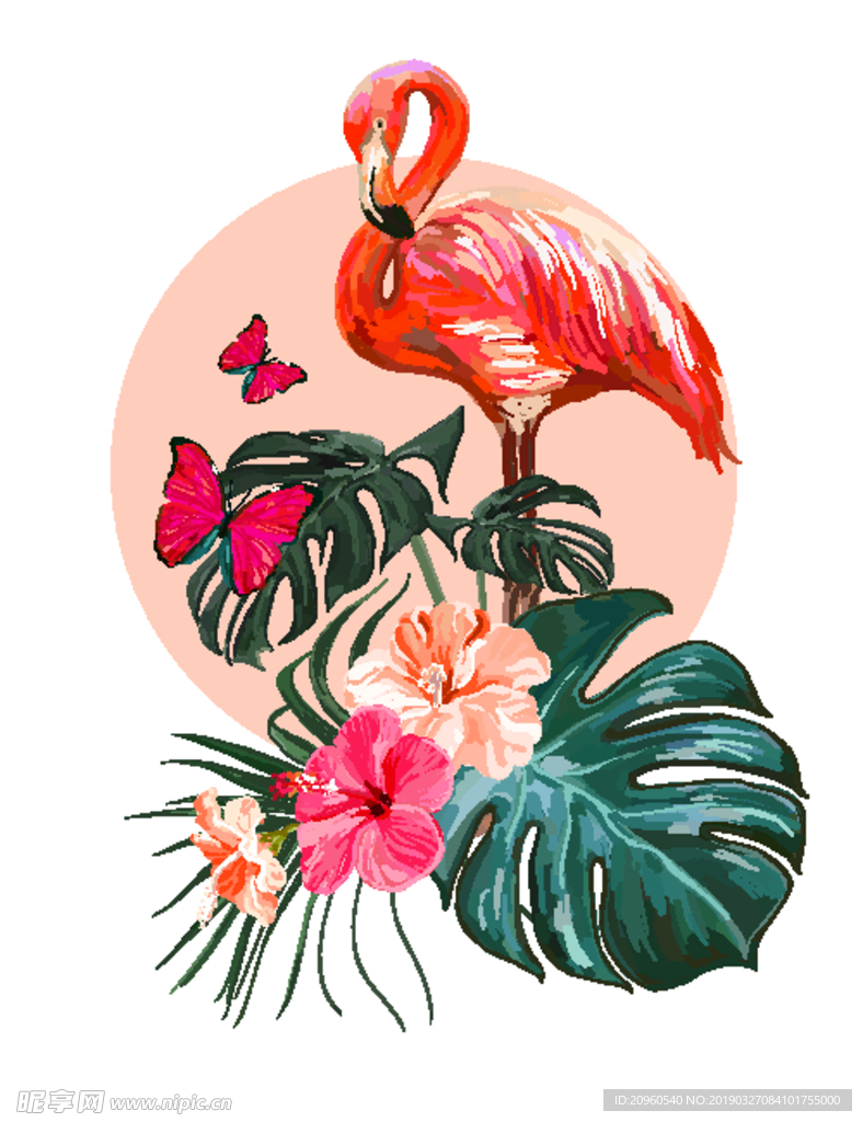 花朵火烈鸟图案设计