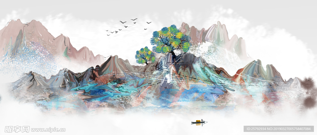 古风山水画意境山水节气插画