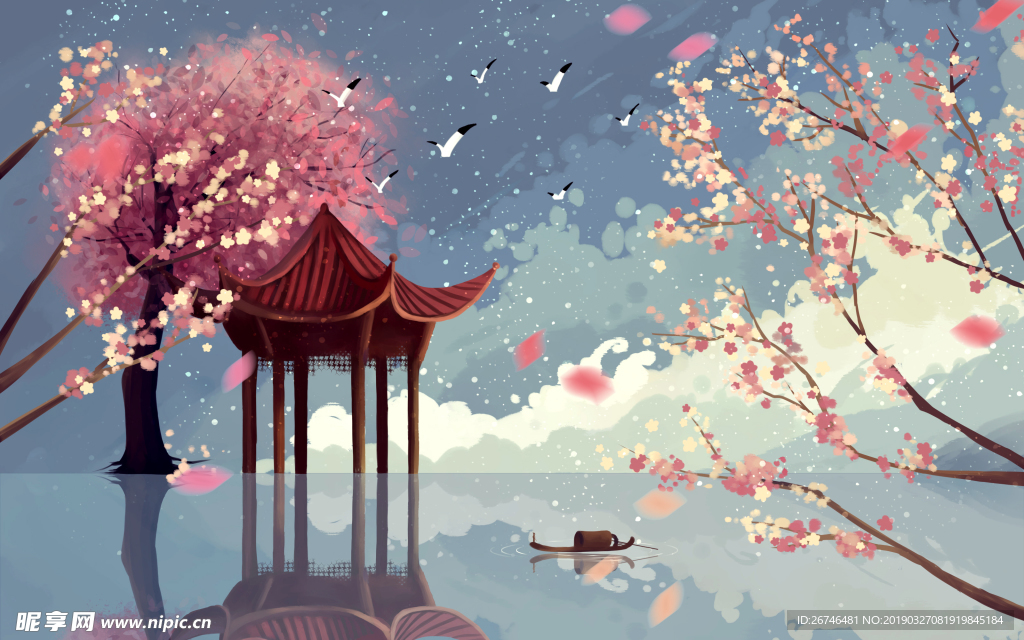 春天桃花亭仙境