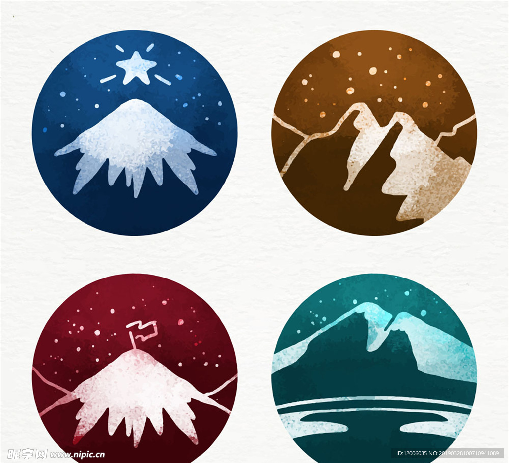 4款彩绘圆形雪山标签