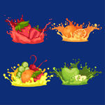 4款彩色动感新鲜水果汁矢量图