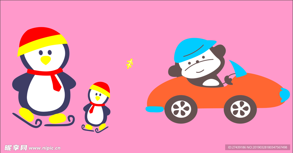 卡通汽车 企鹅