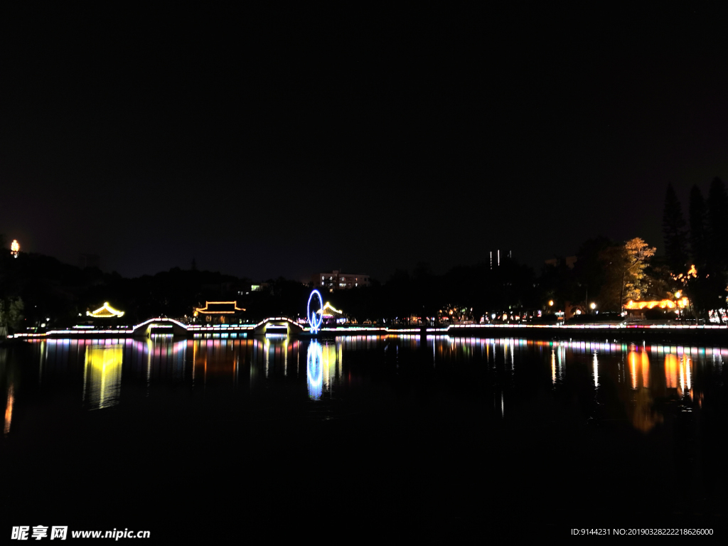 中山市 夜景 逸仙湖公园 霓虹