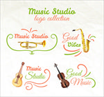 4款彩绘乐器音乐工作室标志矢量