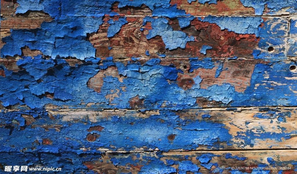 木材油漆脱落材质纹理红蓝色4k