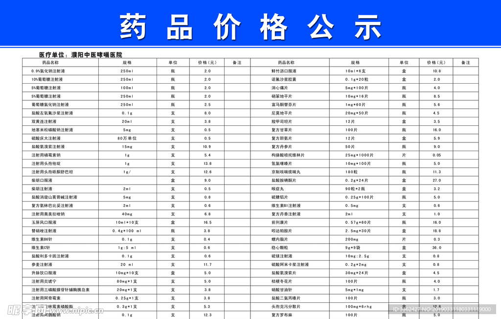 医院药品价格公示