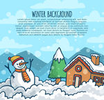 冬季雪人和房屋设计