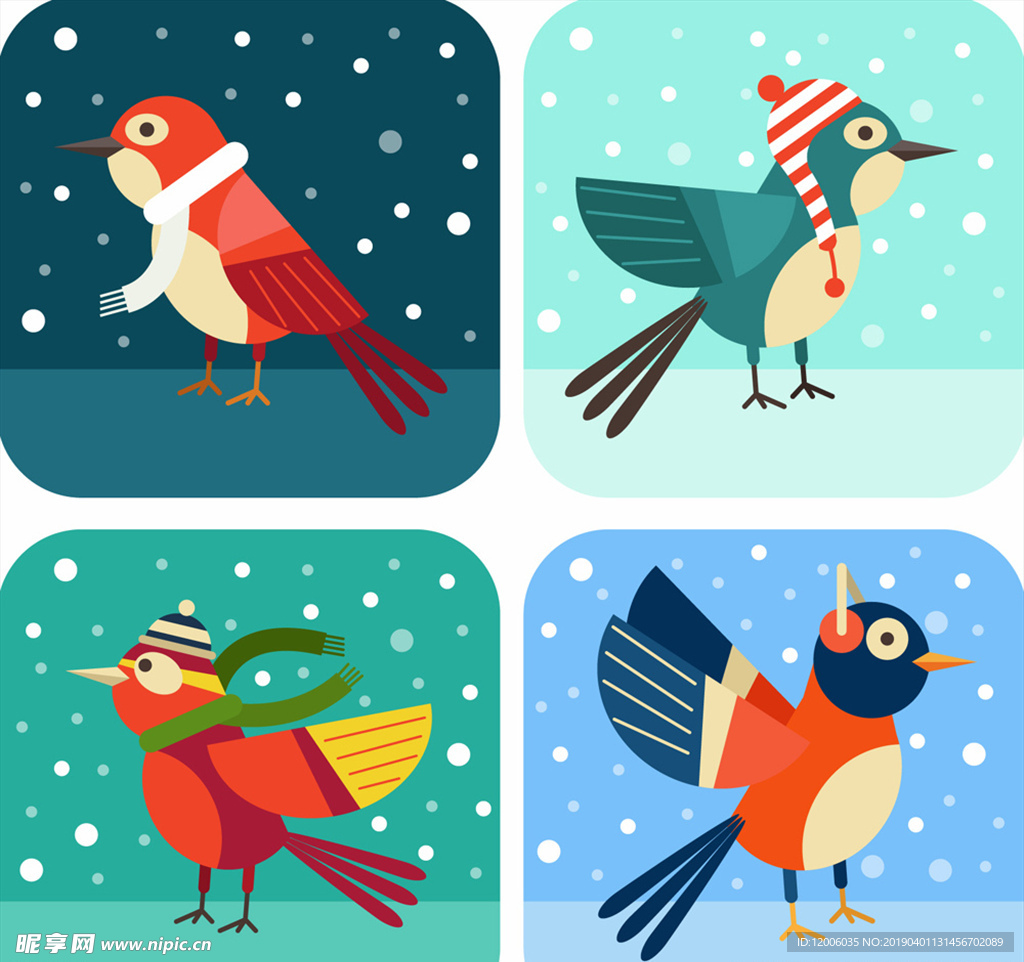 4款冬季卡通雪地鸟类