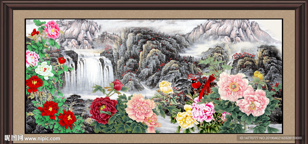 山水国画 牡丹