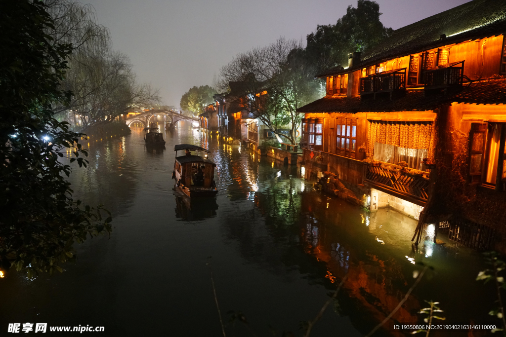 江南水乡乌镇西栅 夜景灯光