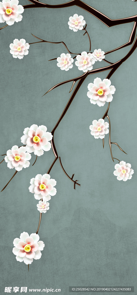 抽象树枝花朵玄关壁画