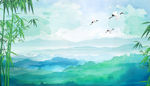 竹子清明节山水绿色背景