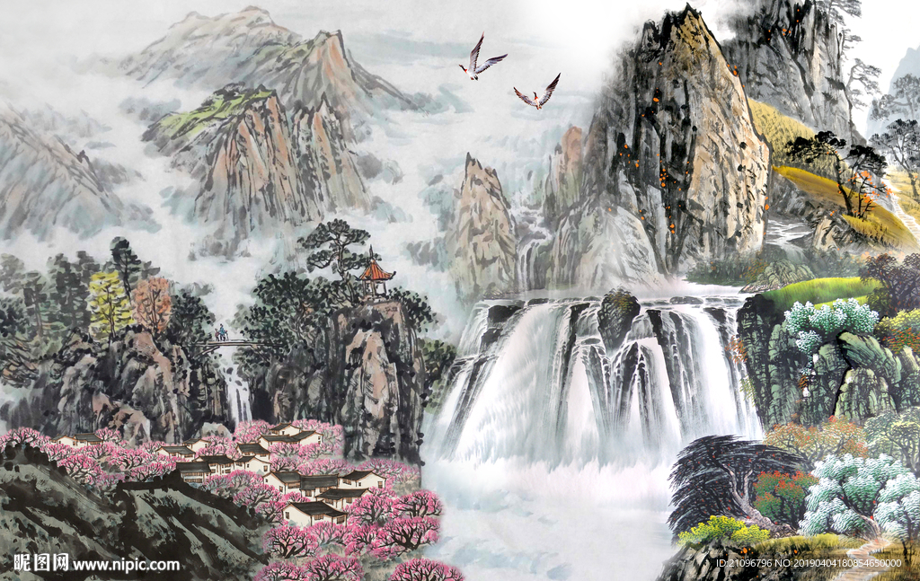 国画山水背景墙
