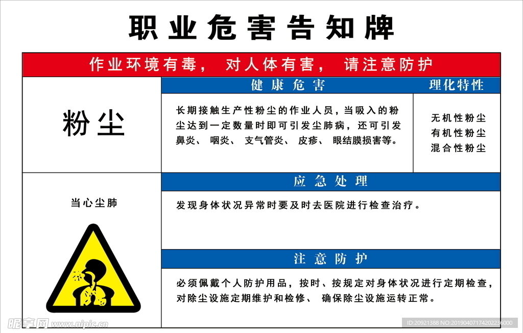 职业危害告知牌粉尘