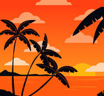 创意夕阳下的椰子树剪影
