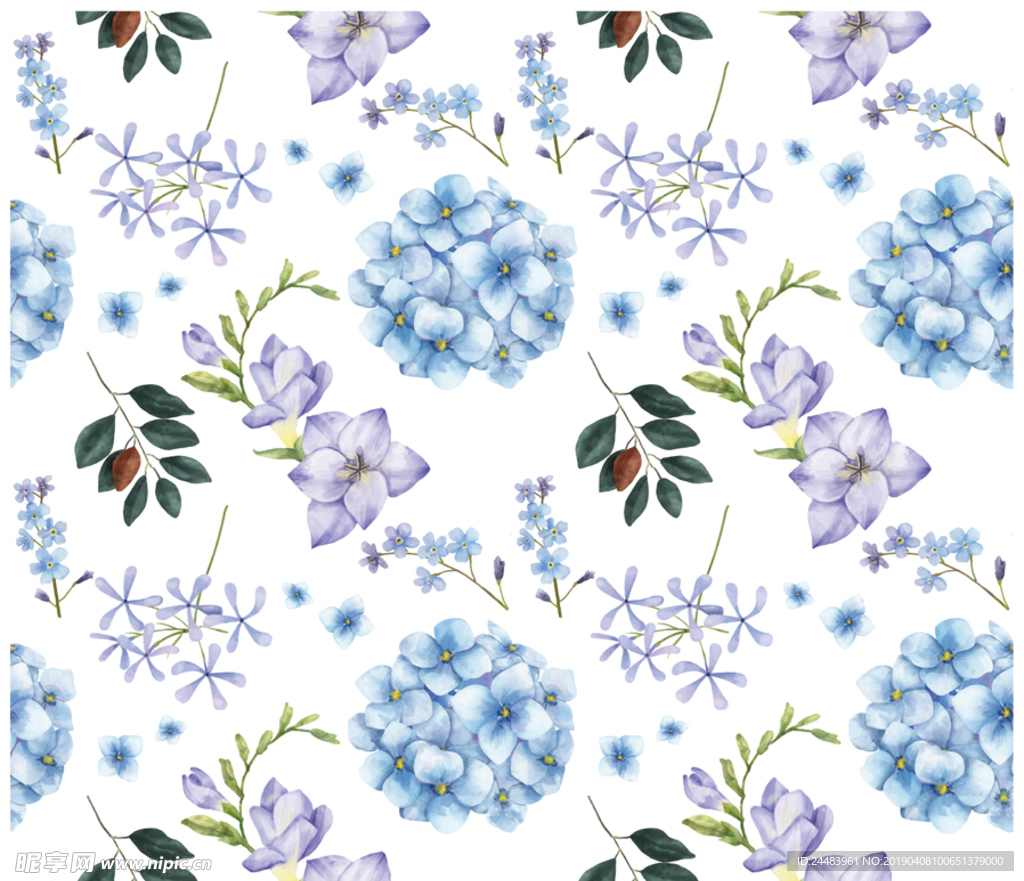 蓝色花卉拼接印花