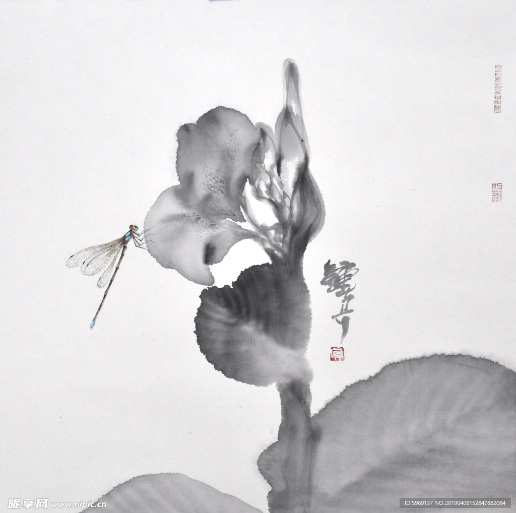 钟真国草虫系列手绘国画水墨花鸟