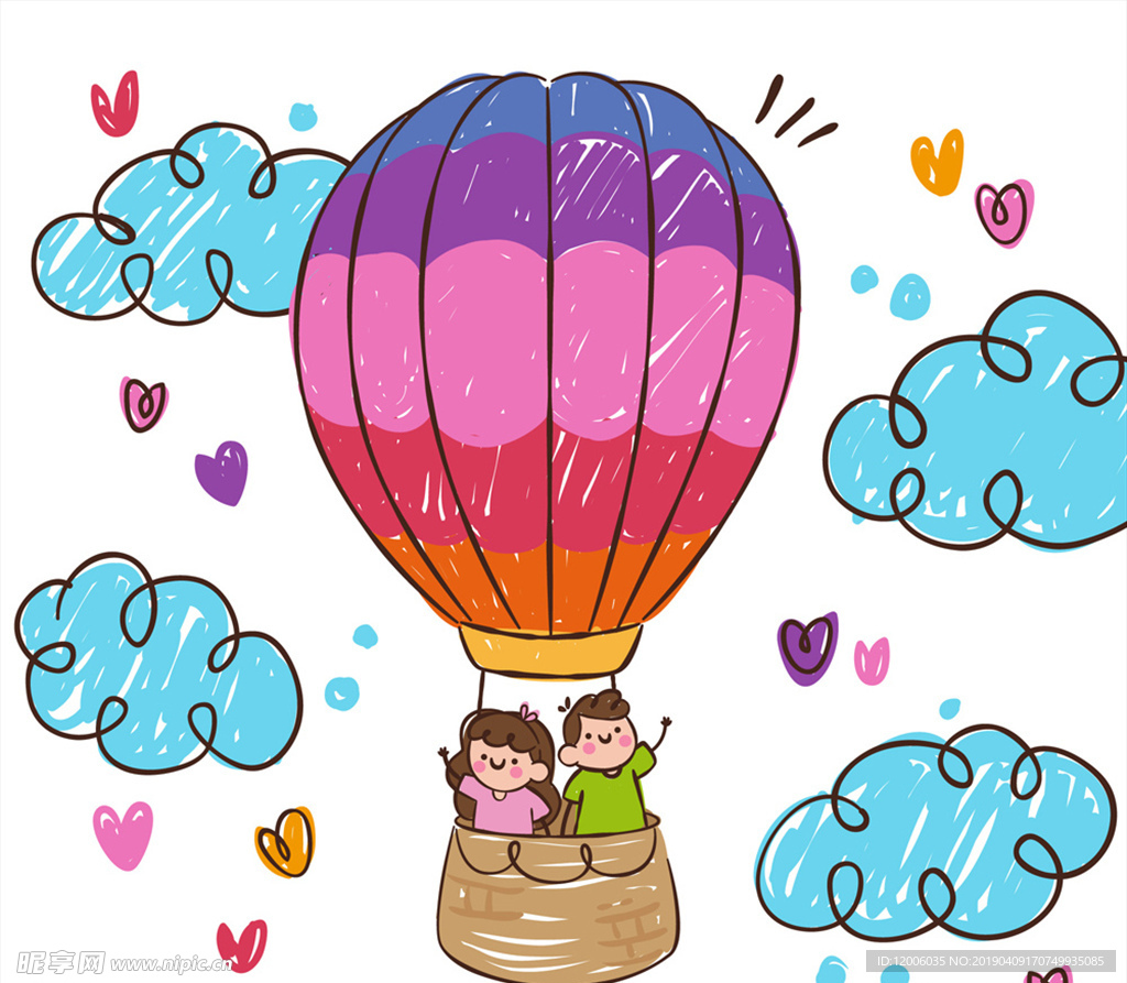 彩绘搭乘热气球的情侣