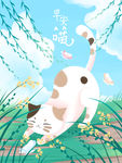 猫 治愈 可爱 三花猫 草地