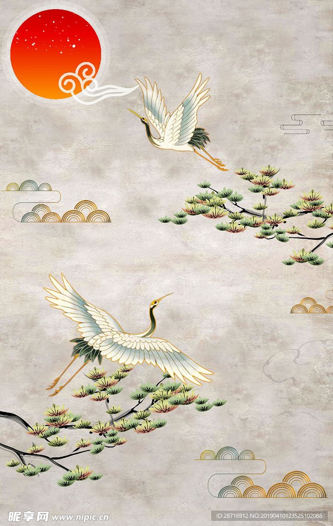 中国风仙鹤祥云背景