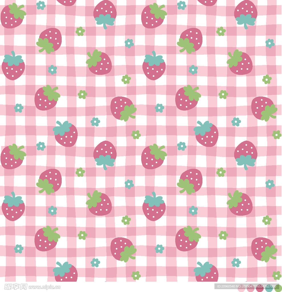 田园风草莓格子 布料印花