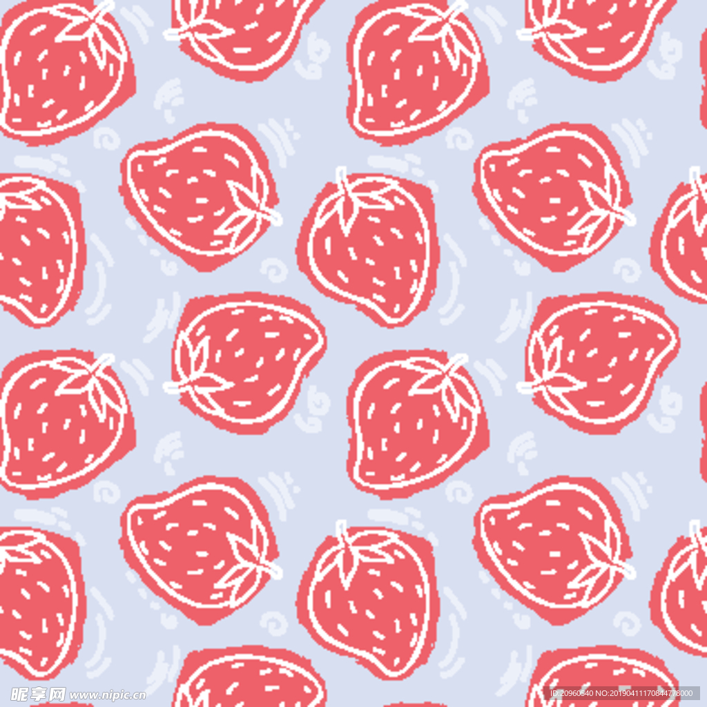 可爱草莓线描平铺图