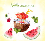 水彩绘夏季水果