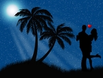 月光椰树情侣背景