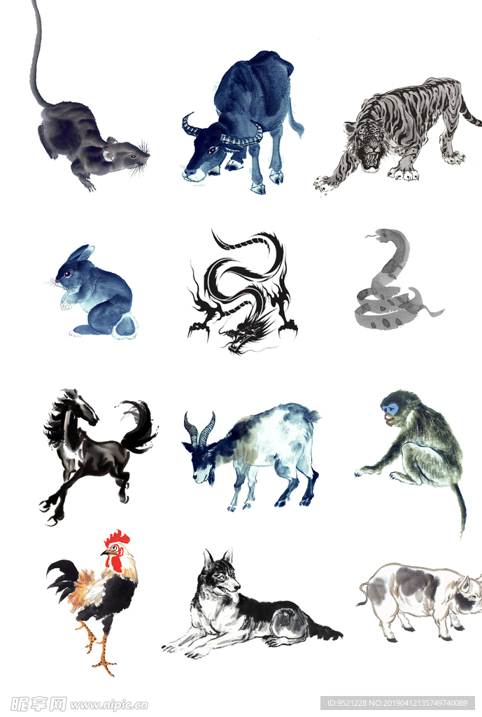 12生肖水墨画