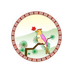 古典回纹边框枝头小鸟CDR矢量