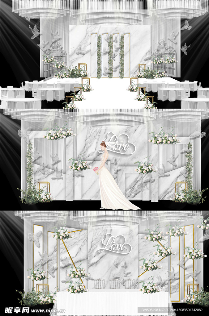 现代简约原创白色大理石鲜花婚礼