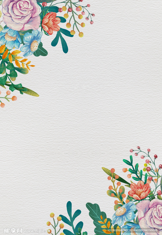 简约素雅彩绘花卉边框背景