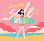 创意夏季冲浪女子促销海报