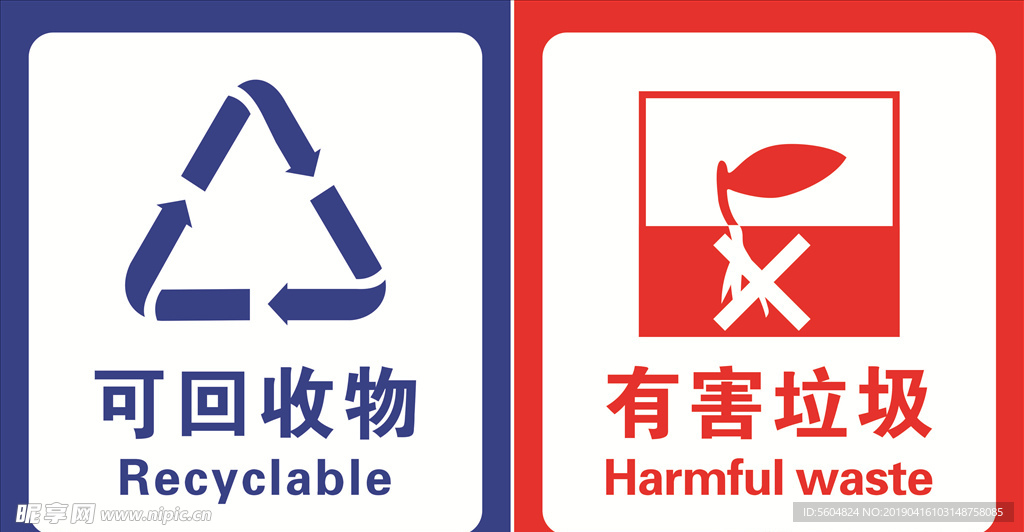 标识 可回收物  有害垃圾