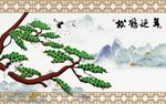 松鹤延年彩雕新中式背景墙