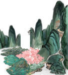中国风手绘山水素材合成图