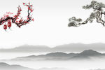 中国风梅花松树水墨背景